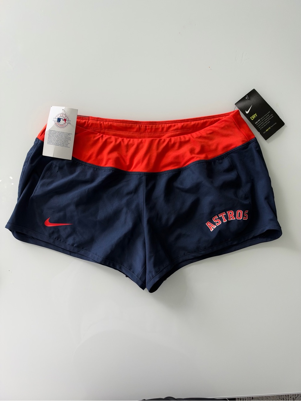 Nike Dri-FIT Houston Astros Women’s Knit Athletic Shorts Drawstring Navy/Orange